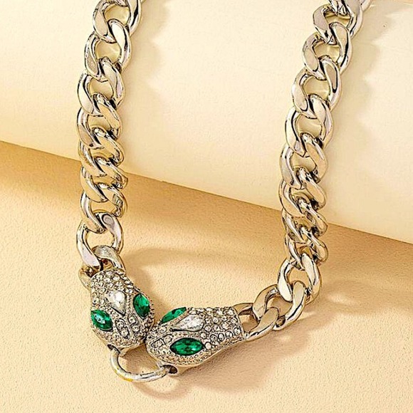 Silver Snake Necklace, Cuban, Stainless Steel, Choker - Picture 2 of 3